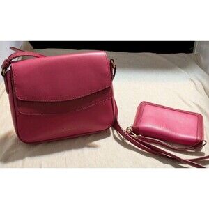 Vera Bradley Twice As Nice Leather Crossbody Purse & Wallet Rouge Pink 2 Toned
